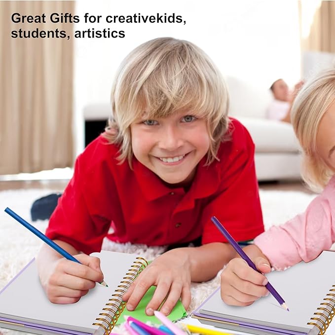 Yoment 2 Pack 5.5" x 8.5" Sketchbook for Drawing Small Spiral Bound Sketch Pad for Kids Hardcover Sketch Book(68lb/100gsm) Artist Drawing Blank Notebook for Painting with Pencil, Pink&Purple