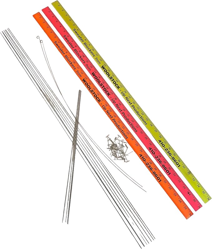 Leslye Solomon's Blocking Wires Kit - The Original Knitting & Crocheting Blockers kit, with Multiple Lengths, a neon Yardstick, 30 T-pins and Leslye's Blocking Facts and Instructions