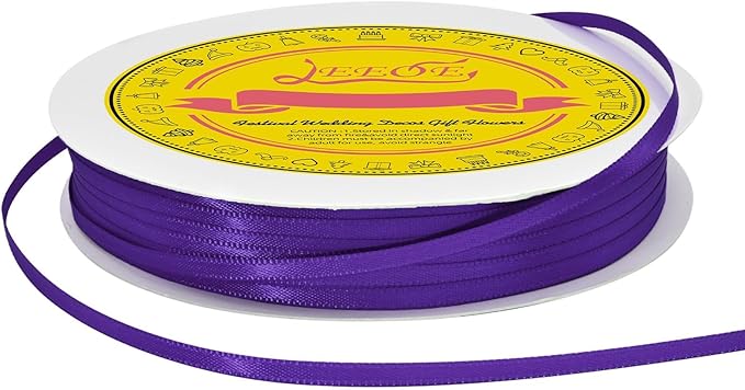 Double Face Purple Satin Thin Ribbon 1/8 inch X 100 Yards Polyester Purple Ribbon for Gift Wrapping Very Suitable for Weddings Party Hair Bow Invitation Decorations and More