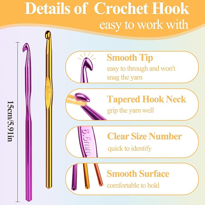 Aeelike 10pcs Size G / 4.0mm Crochet Hooks,Aluminum Crochet Needles and 30pcs Stitch Markers for Beginner and Advanced, Crocheter Hook Set for Learning How to Crochet