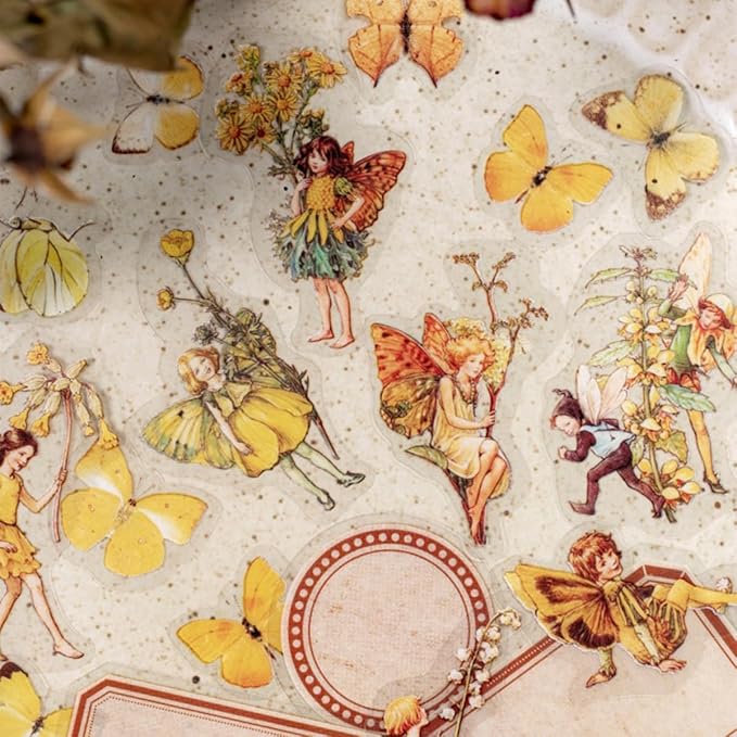Vintage Flower Fairy Stickers 300Pcs Lot, Belebee 6 Packs Butterfly Fantasy Transparent Sticker for Scrapbooking Junk Journaling Paper Art Crafts Project Planner Album Diary Phone Cases Laptop Adult