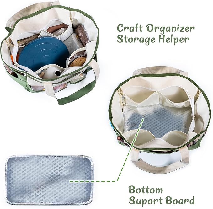 Pottery Tools Bag with Pockets for Clay Sculpting Tools, Ceramic Tools– Art Supply Organizer for Polymer Clay Tools, Craft Tote, Yarn & Crochet Storage, Washable Canvas Artist Bag Gift