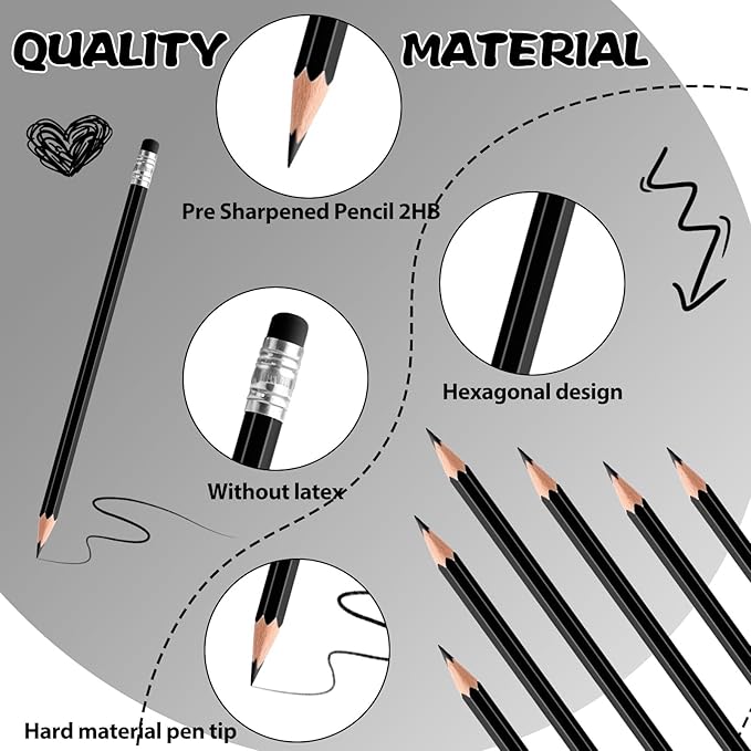 48 PCS Black Checking Pencils Erasable Colored Pencils with Eraser Pre-Sharpened 2 HB for Checking, Grading, Tests & Office/School Supplies (Black)