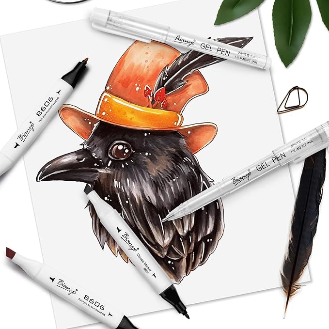 Bianyo 12 Black Alcohol Markers, Dual Tip Fine & Chisel Art Markers for Drawing, Sketching, Outlining & Highlighting