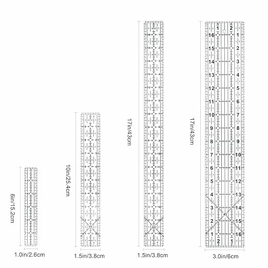 Sewing Rulers,Quilting Rulers Fabric Cutting Ruler 4pcs(1x6,3x17,1.5x17,1.5x10inch)