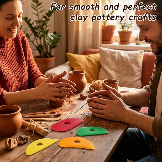 LXUEJIE 4 Pcs Pottery Rib, Soft Silicone Pottery Ribs Set (Red, Green, Orange, Yellow), Ceramic Mud Shaping Trimming Tools for Sculpting, Throwing, Wheel Work