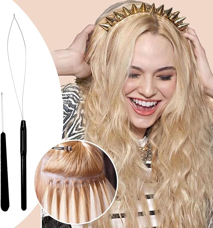 Sew in Hair Extensions Kit, Microlink Tool Kit with 600 Silicone Nano Microbeads, 1 Extension Plier, 3 Rolls of Sewing Thread, 2 Hair Pulling Loops, 10 Crochet Hooks, 4 Clips, 1 Comb, 200 Rubber Bands
