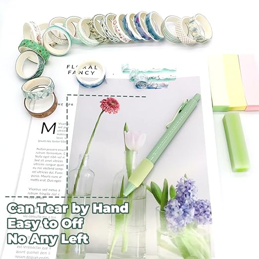 Washi Tape Set, 20 Rolls of Colorful Washi Tape, Decorative Tape for Arts and Crafts, Scrapbooking Supplies Pattern Washi Tape with Landscape Vintage Mountain River Leaves Green. (Forrest)