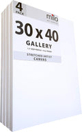 milo Stretched Artist Canvas | 30x40 inches | 4 Pack | 1.5” inch Thick Gallery Profile | 11 oz Primed Large Canvases for Painting, Ready to Paint Art Supplies for Acrylic, Oil
