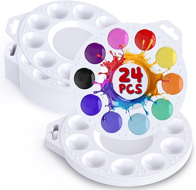 24-Pack Plastic Paint Tray Palettes, 10 Wells Acrylic Paint Palettes Set with Hanging Hole for Kids or Students, Watercolor Palette Painting Tray for School, Art Class & DIY Projects & Party