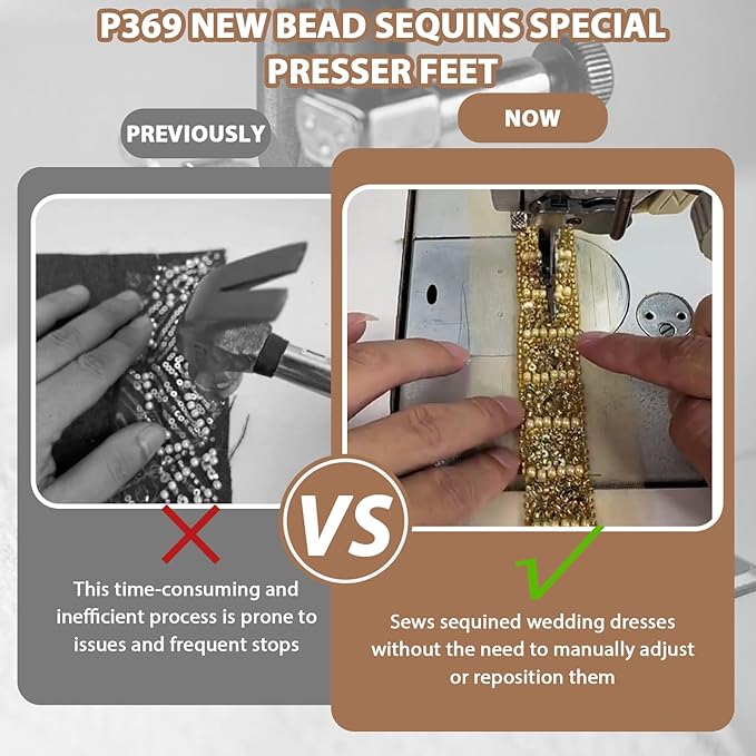 3 Pack P369 New Bead Sequin Special Presser Foot, Bead Crusher Presser Foot for Sewing Machine, Wedding Dress Bead Fabric Sewing Machine Accessories for Wedding Dress Fabric