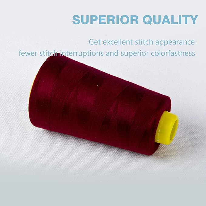 Burgundy Serger Thread All-Purpose Thread for Sewing, Polyester, 4 Cones of 3000 Yards Each Spool for Sewing Machine