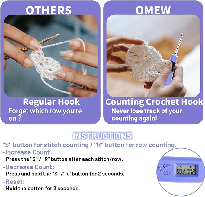 Light up Crochet Hook Set with Stitch Counter Crochet Kit with 12 Different Size Interchangeable Crochet Needle,Ergonomic with 2 Levels Led and Digital Stitch Counter for Crocheting and Knitting
