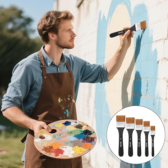 Giantree 5Pcs Flat Paint Brushes for Acrylic Painting, Oil Art Paint Brushes Set, Craft Paint Brushes for Applying Gesso, Acrylic Paint, Oil Paint, Watercolor