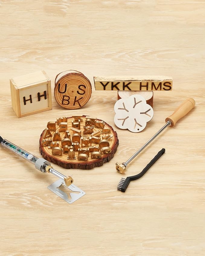 1" 26Pcs Wood Burning Letter Kit, Wood Burning Letters for Wood Branding Leather Crafting, DIY Gifts for Christmas Wedding Birthday Beginners, with 100W Electric Branding Iron and Wood Handle