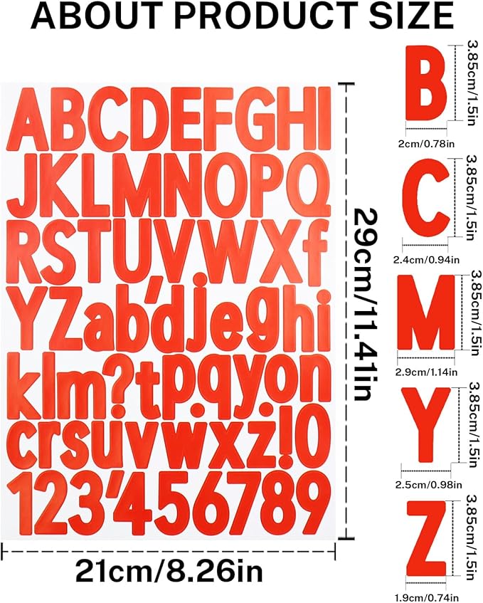 1.5 Inch Letter Stickers, 544 Pieces Alphabet Number Symbol Stickers for Scrapbooking, Sign, Water Bottle, Self-Adhesive Vinyl Letter Sticker Decals for Arts&Crafts - 8 Sheets,Red