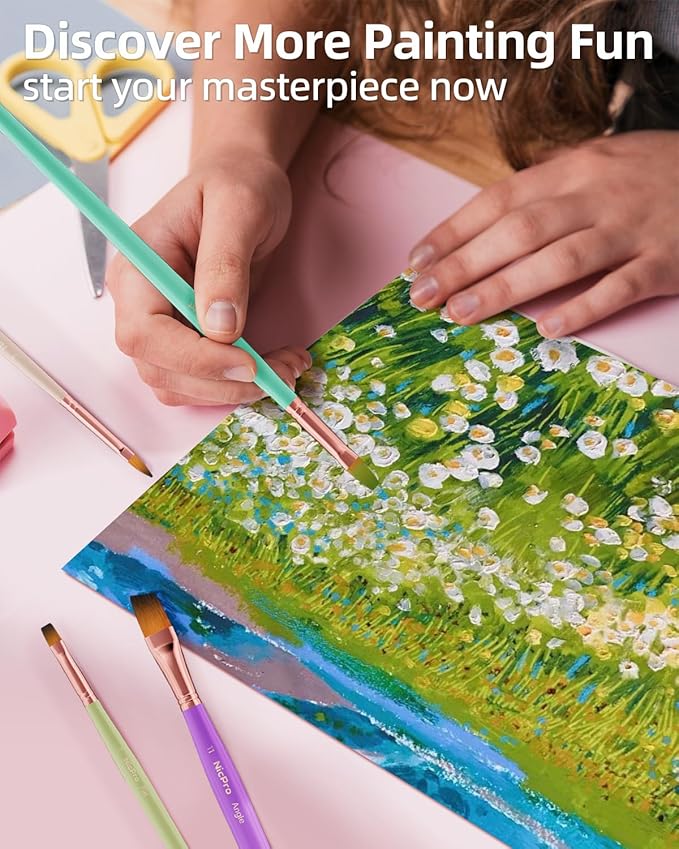 Nicpro 12pcs Artist Paint Brush Set, Aesthetic Pastel Paintbrushes Craft Paint Brushes for Acrylic Painting, Oil, Watercolor, Gouache, Tempera, Face, Body, Art Supplies for Artists and Beginners