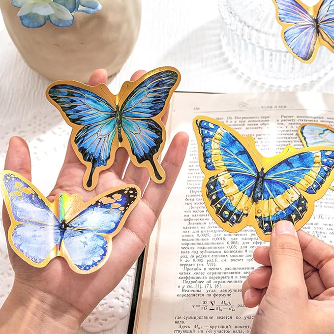 48 Pcs Large Vintage Hot Stamping Butterfly Stickers - Self Adhesive Hardcard Butterfly Stickers for Journaling,Scrapbook,Arts Supplies
