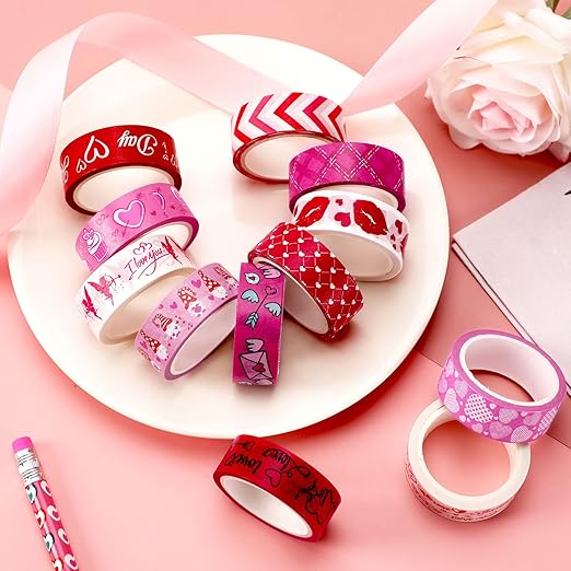 SANNIX 12 Rolls Valentine's Day Washi Tape 15mm Red Pink Love Valentines Masking Tapes Wedding Party Decorations for DIY Scrapbook Journal Card and Gift Wrapping