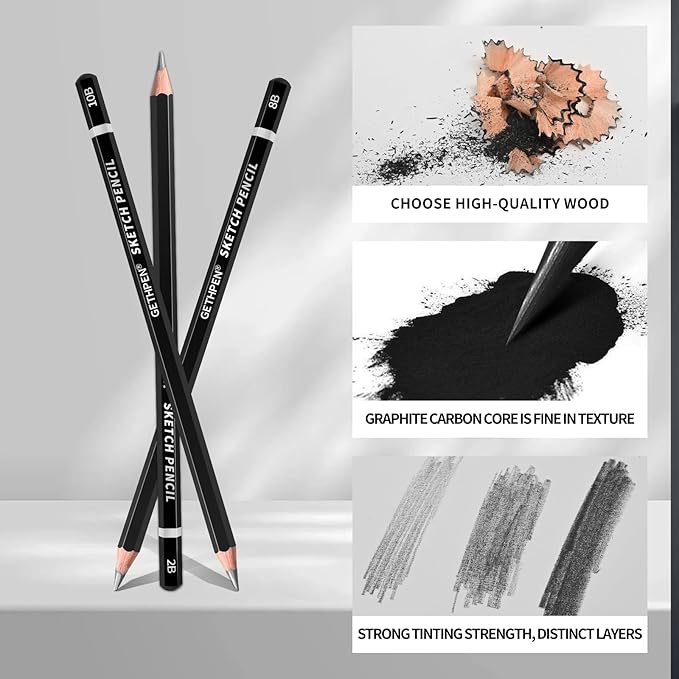 Professional Drawing Sketching Pencil Set - 14 Pieces Graphite Pencils(14B - 4H), Ideal for Drawing Art, Sketching, Shading, Artist Pencils for Beginners & Pro Artists