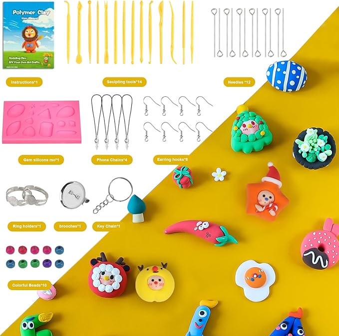 CiaraQ Polymer Clay Starter kit, Oven Bake Modeling Clay with Sculpting Tools, 60 Colors, 3.24 lb