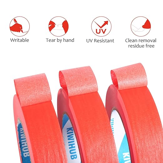Red Painters Tape,0.7" x 60 Yards x 3 Rolls (180 Yards Total) - Medium Adhesive Masking Tape for Painting,Labeling,DIY Crafting,Decoration and School Projects
