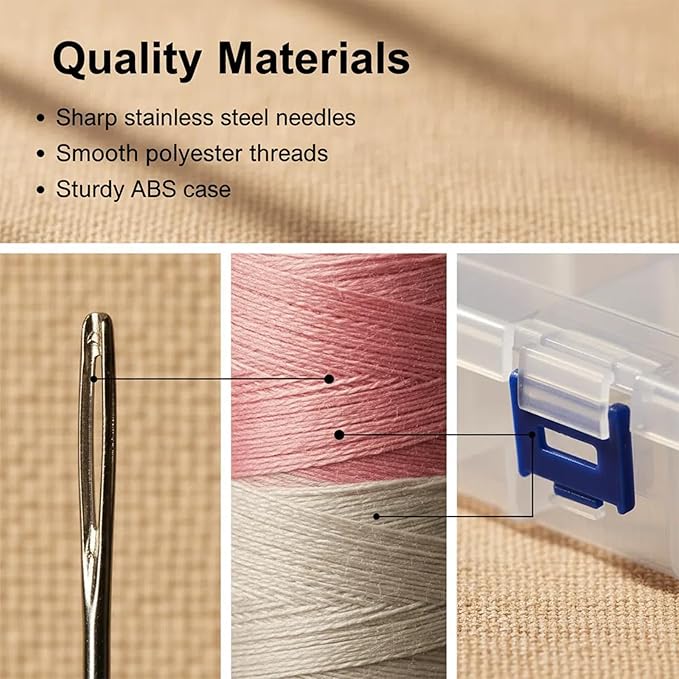 50 Pcs Big Eye Steel Sewing Needles Kit with Multicolor Threads, Needle Case, Scissors & Accessories for Beginners & Professionals