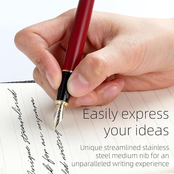 Fountain pen, luxury pen, Nice pen gift, pure copper heavy feel Office Executive Pen Smooth Writing Pens for Men Funcy Pens with Gift Case 10 black ink cartridges (Black)