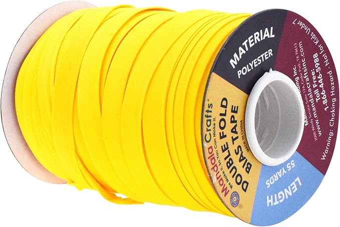 Mandala Crafts 55 Yards 1/2 Inch Yellow Double Fold Bias Tape for Sewing - Bias Binding Tape for Quilting Binding, Hemming, Seam, and Fabric Piping