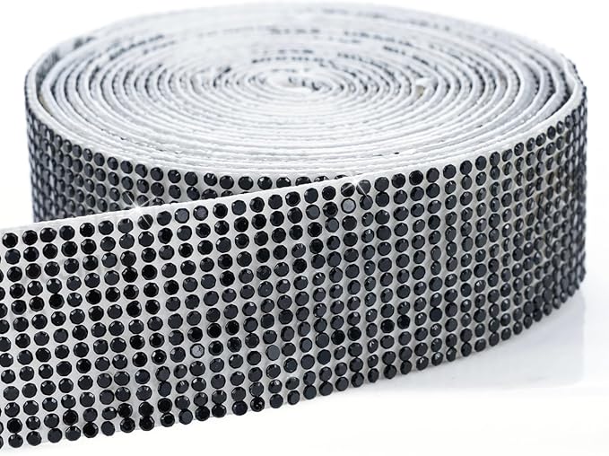 Novani Self Adhesive Rhinestone Ribbon, 1.14 Inch Wide 3 Yards 1 Roll, Black Crystal Diamond Bling Strips for DIY Crafts, Home Decor, Glitter Glass Rhinestones Tape for Crafting, Car Decoration
