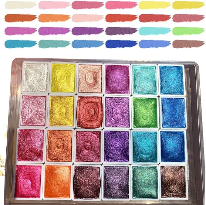 Color Shifting Watercolor Paint, Metallic Watercolor Paints Shifting Watercolor Painting Set, Shimmer Watercolor Paints Pearlescent Watercolor Paint Set (C_Large 24 Colors)