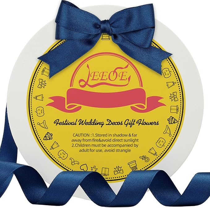 Double Face Navy Blue Satin Ribbon 5/8 inch X 50 Yards Polyester Navy Blue Ribbon for Gift Wrapping Very Suitable for Weddings Party Invitation Decorations and More