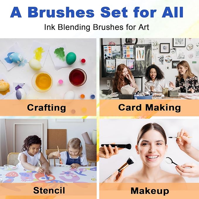 10 Pack Ink Blending Brushes for Card Making, Ink Blending Tool, Blender Brushes for Stamping Scrapbooking Stencil, Ink Blending Brush for Crafter Application Painting (Black Handles)