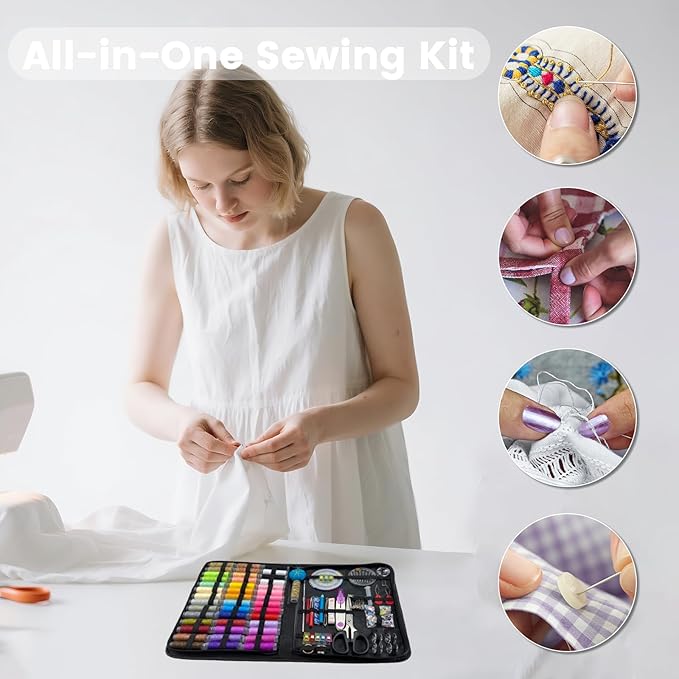 HYHJMISTY Sewing kit, Needle and Thread Kit for Sewing, 186 Pcs Sewing Accessories for Travel, Home, School and DIY Gift, Needles, Scissors, 43XL Thread Spools