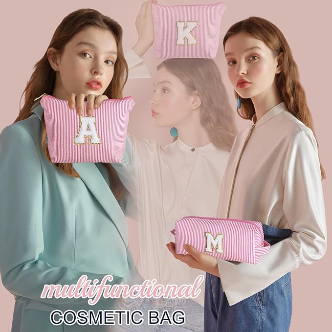 YOOLIFE Birthday Gifts for 3 4 5 6 7 8 9 10 11 12 13 Year Old Girls - Personalized Pink Initial Birthday Gifts for Women Kids Makeup Bag for Girls Daughter Sister Teacher Friend Girlfriend M