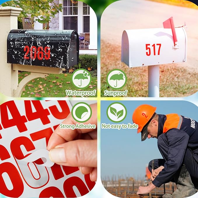6 Sheets 2 Inch Mailbox Numbers Stickers Vinyl Decals,Self Adhesive Number Waterproof House Address Numbers for Outside Mailbox,Signs,Window,DIY Crafts Making,Door,Car,Home,Business(Red)