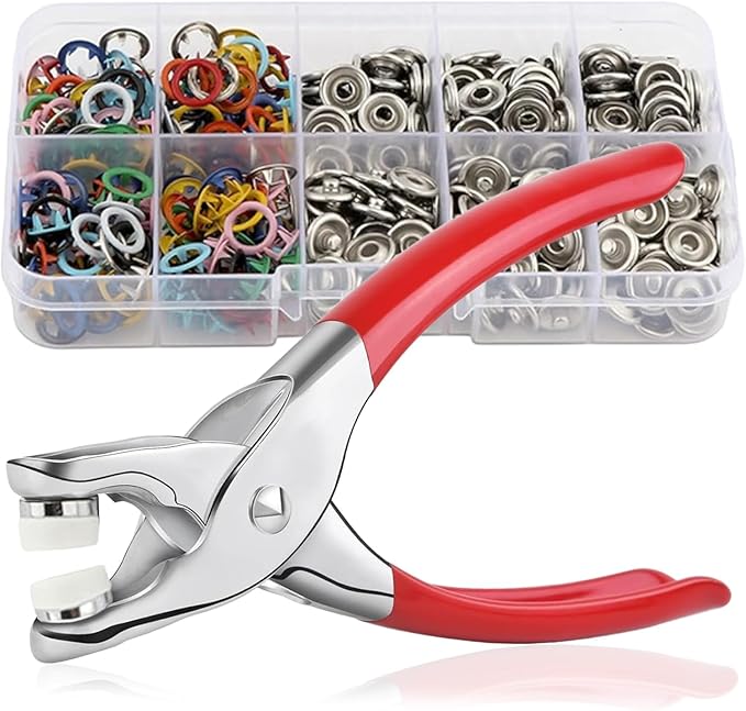 Sewing Kit with 100PCS Metal Buttons – Manual Pliers Tool Included, 2026 New Sewing Kit with Metal Buttons, Button Installer for Clothing, for DIY Crafts Sewing Fabric Clothes Bag Jean (Multicolor)