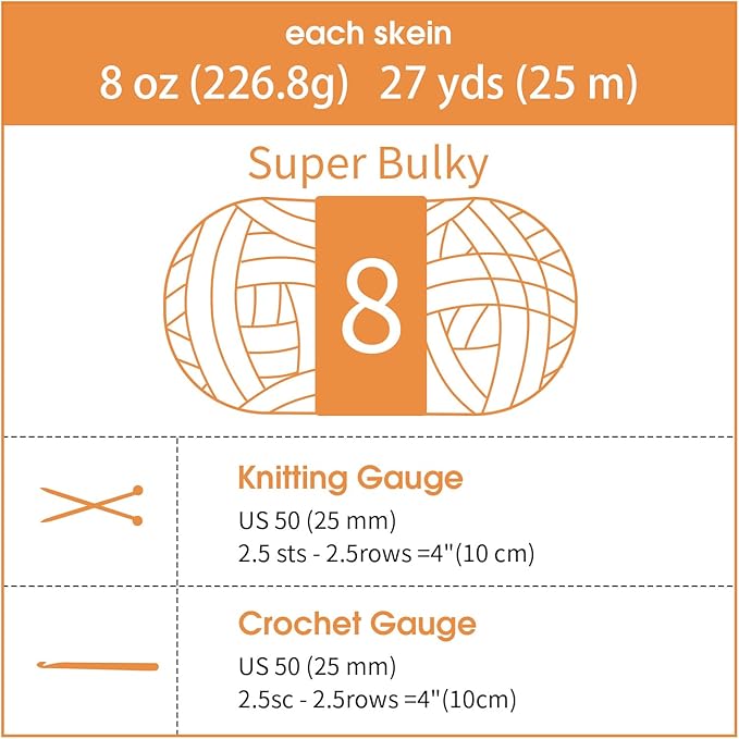 HOMBYS 8 Pack Assorted Chunky Yarn for Crocheting,Super Bulky Large Soft Fluffy Yarn,Plush Fuzzy Yarn,Thick Chenille Yarn for Hand Knitting/Arm Knitting,4 Buttercup,4 Orange(27yds,8 oz Each Skein)