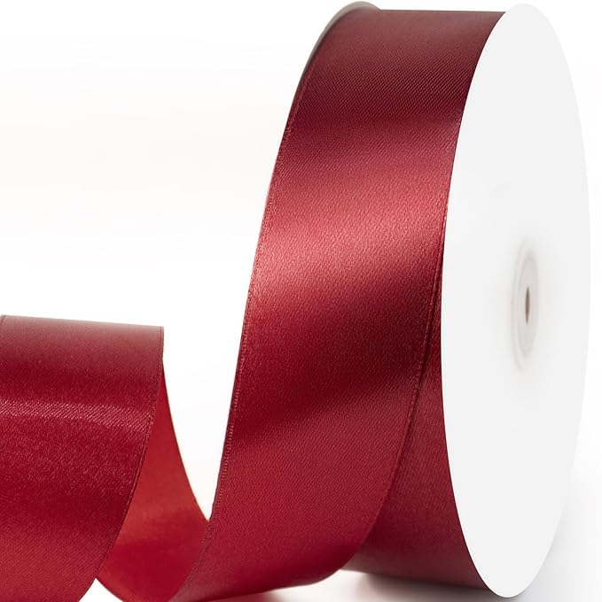1-1/2" x 100 Yards Satin Ribbon - Wide Silk Wine Red Ribbon with Spool - Ideal for Gift Wrapping, Floral Bouquets, Crafts, Wedding Party Decorations, Christmas and Sewing Projects