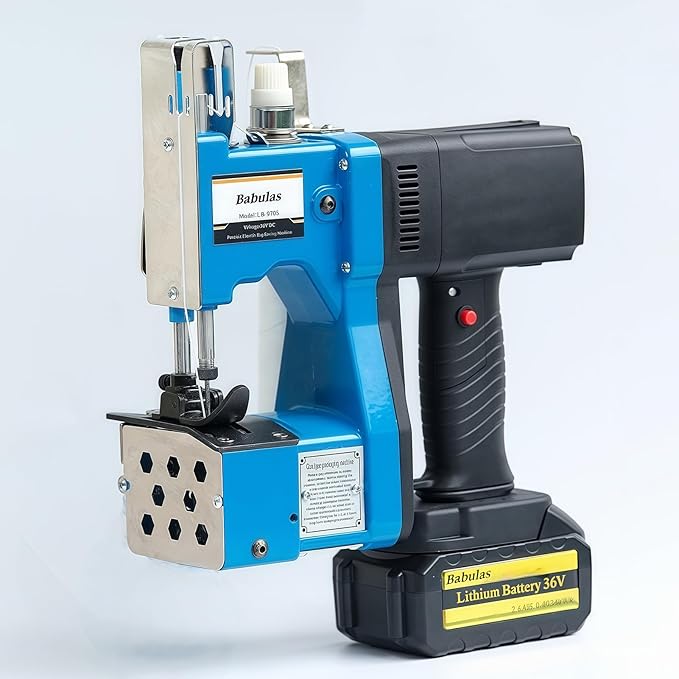 Cordless Bag Sewing Machine | Portable Industrial Bag Closer | 2-Second Fast Sealing for Woven PP/Canvas/Jute Bags | Factory & Farm Bag Stitcher (Blue, Lithium Battery - 36V DC)