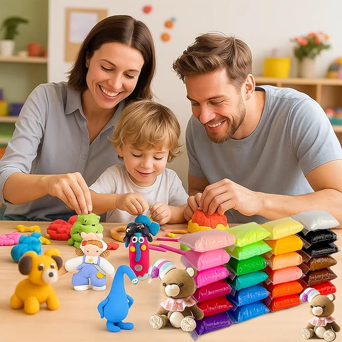 Air Dry Clay Kit 24 Colors with Tools, DIY Magic Modeling Clay for Kids Crafts, Soft and Non-Sticky, Birthday Christmas Gift for Boys Girls Teens (24 Colors)
