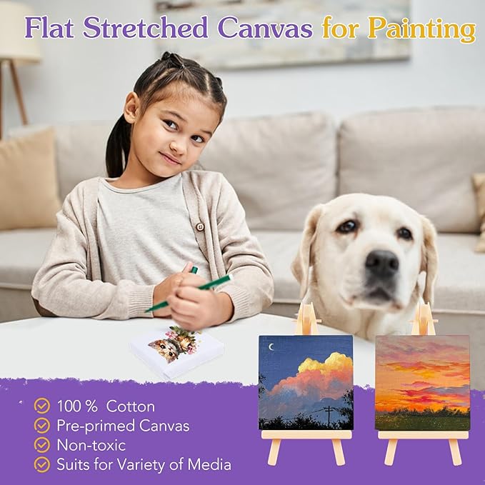 ESRICH Mini Canvases for Painting, Mini Canvas Bulk 200 Pack 2.4x2.4In, 2/5In Profile Small Square Canvas, Blank Canvases are Great for School Projects and Kids Birthday Parties, Home Decor Project.