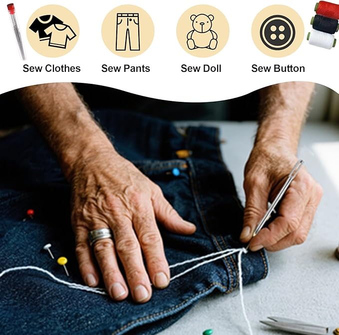 Wshxjzyay 37 Piece Sewing Tool Set, 37 Piece Sewing Kit Stainless Steel Needles, Portable DIY Hand Made Craft Set, Multi-Purpose Needle and Thread Kits