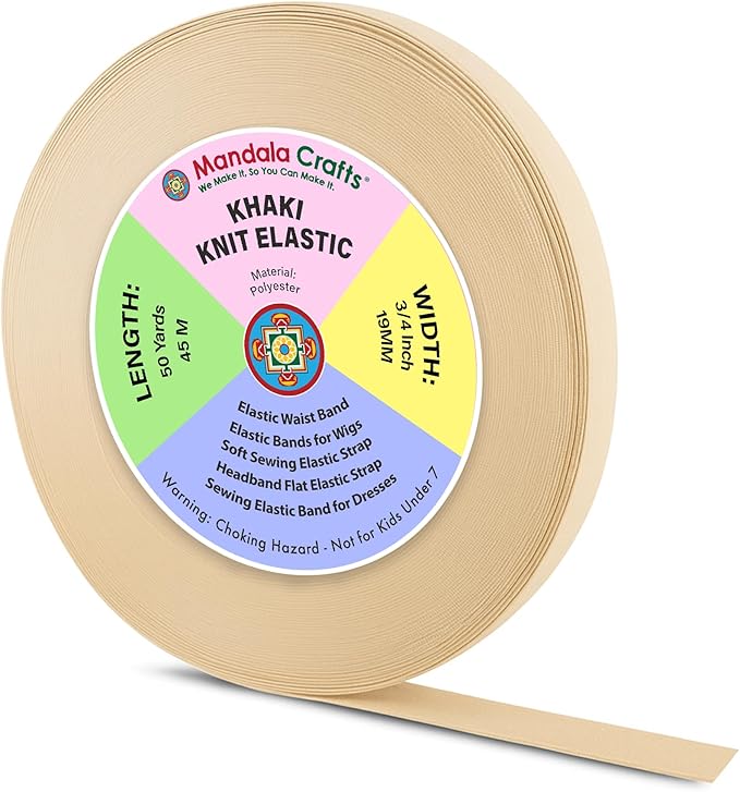 Mandala Crafts Wide 3/4 Inch Nude Elastic Bands Spool for Pants Waistbands Sewing and DIY Crafts, 50 YD Stretchy Flat Fabric Strap Knit Elastic Band for Wig