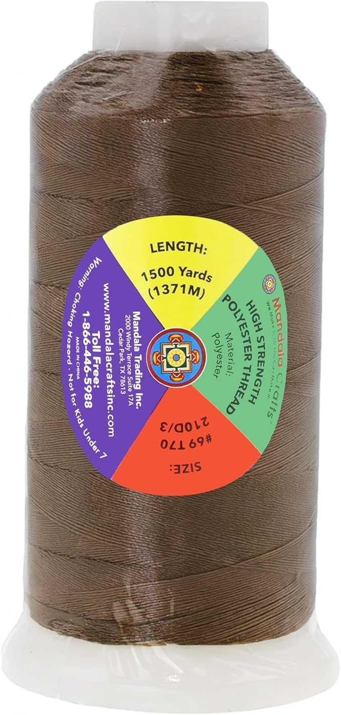 Mandala Crafts Coyote Brown Heavy Duty Thread - 1500 Yds Tex 70 Bonded Polyester Threads for Sewing Drapery, Jeans, Leather, Hair, Outdoor Marine Upholstery