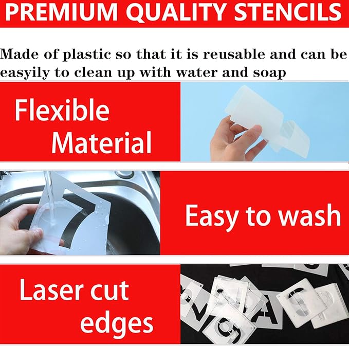YEAJON 3 Inch Letter Stencils and Numbers, 36 Pcs Alphabet Art Craft Stencils, Reusable Plastic Templates for Wood, Wall, Fabric, Rock, Signage, DIY Art Projects