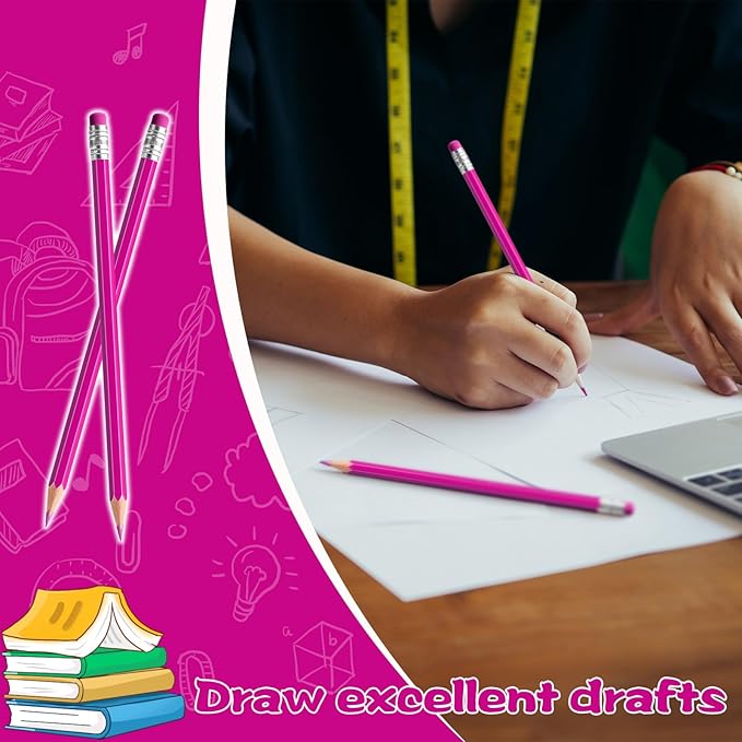 120 PCS Pink Checking Pencils Erasable Colored Pencils with Eraser Pre-Sharpened 2 HB for Checking, Grading, Tests & Office/School Supplies (Pink)