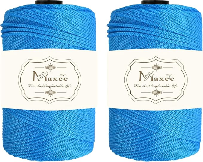 Maxee Premium Polyester Macrame Cord 3 mm × 218 yd (2 Pack),3mm 100% Polypropylene Macrame Cord,Ideal for Crochet, Wall Hangers, Bags, Rugs & DIY Crafts（Lake Blue）