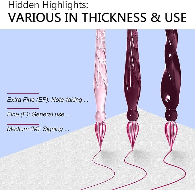 ESSSHOP Glass Pen Calligraphy Set - 3 Purple Crystal Dip Pens Color Ink and Pen Holder Art Supplies Kit for Signatures Beginners Journaling Lettering Drawing Holiday Gift Decoration