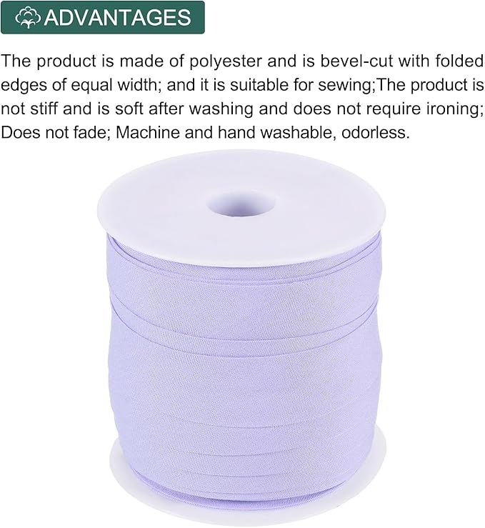MECCANIXITY 3/4 Inch Single Fold Bias Tape Cotton Continuous Bulk Bias Tape for Sewing, Seaming Quilting Hemming Binding Crafts (Light Purple 25 Yards)